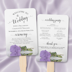 Lavender Purple Rose Elegant Wedding Program Hand Fan