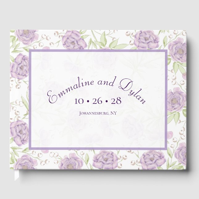 Lavender Purple Rose Wedding Guest Book (Front)