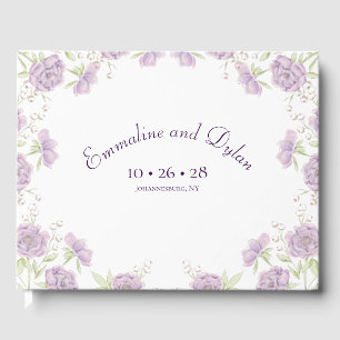 Lavender Purple Rose Wedding Guest Book