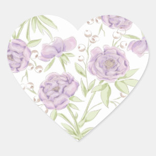 Lavender Purple Rose Wedding Heart Sticker