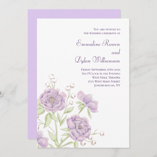 Lavender Purple Rose Wedding Invitation (Front/Back)