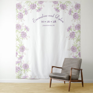 Lavender Purple Rose Wedding Photo Backdrop Tapestry
