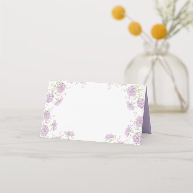 Lavender Purple Rose Wedding Place Card (Front)