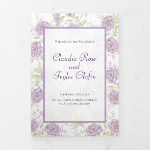 Lavender Purple Rose Wedding Programs Tri-Fold Programme
