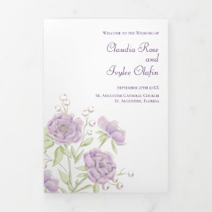 Lavender Purple Rose Wedding Programs Tri-Fold Programme