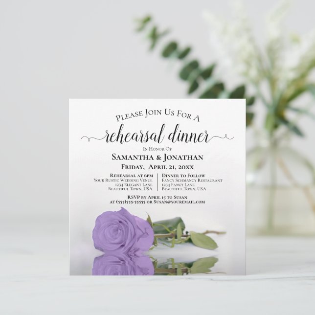 Lavender Purple Rose Wedding Rehearsal & Dinner Invitation (Standing Front)