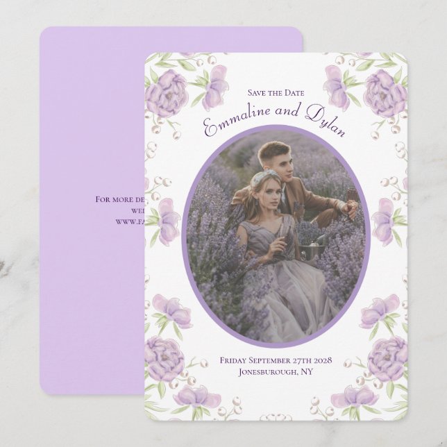 Lavender Purple Rose Wedding Save the Date Invitation (Front/Back)
