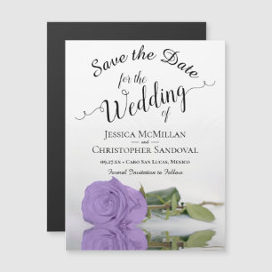 Lavender Purple Rose Wedding Save the Date Magnet