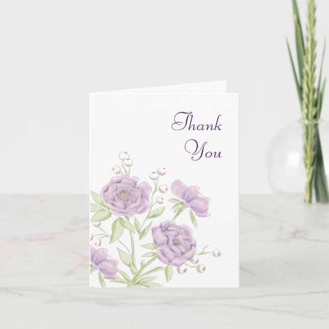 Lavender Purple Rose Wedding Thank You Cards (Front)