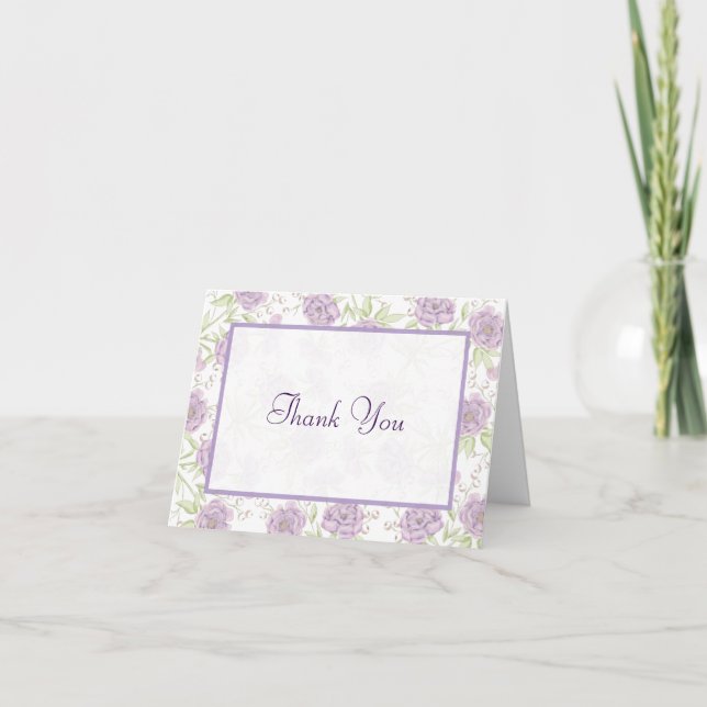 Lavender Purple Rose Wedding Thank You Cards (Front)
