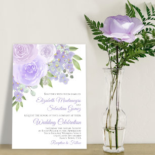 Lavender Purple Roses & Blossoms Elegant Wedding Invitation