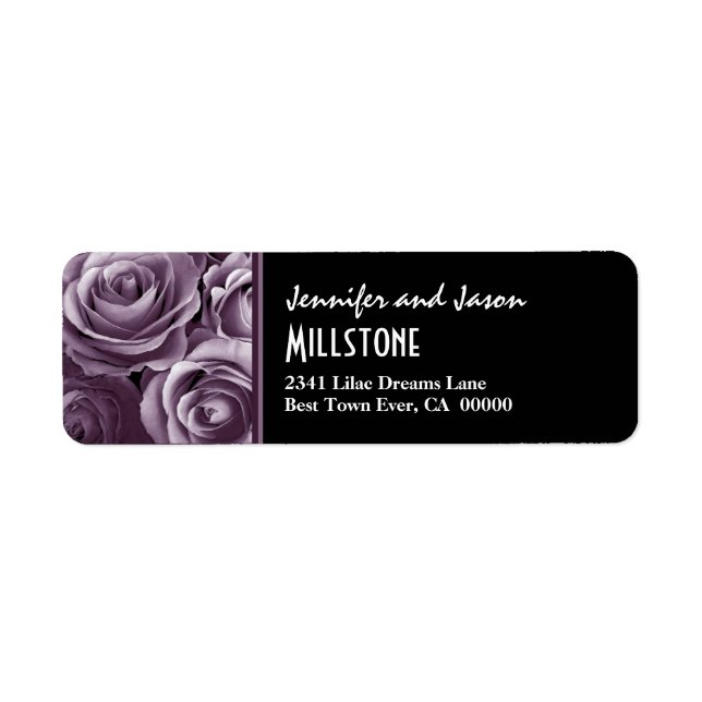 Lavender Purple Roses Modern Lettering Return Address Label (Front)
