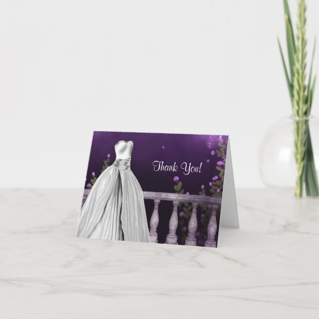 Lavender Purple Roses Quinceanera Thank You Cards (Front)