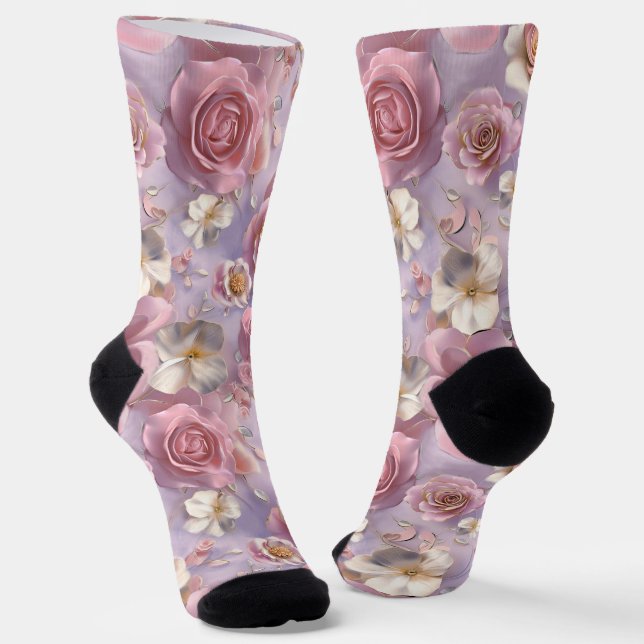 Lavender, Purple Roses Socks (Angled)