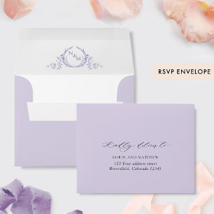 Lavender Purple RSVP w/ Return Address Crest Envelope