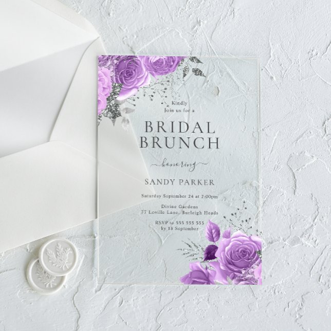 Lavender Purple & Silver Bridal Shower Brunch Acrylic Invitations (Creator Uploaded)