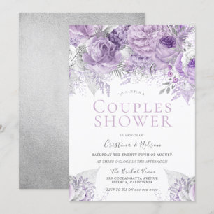 Lavender Purple Silver floral Couples Shower Invitation