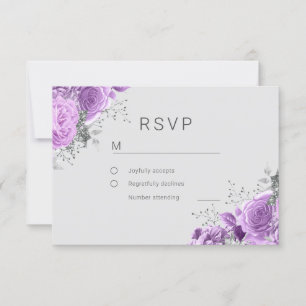 Lavender Purple & Silver Floral Elegant Wedding RSVP Card