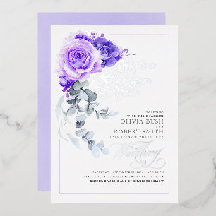Lavender Purple & Silver Foil Floral Boho Wedding