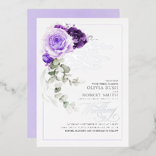 Lavender Purple & Silver Foil Floral Boho Wedding