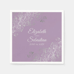 Lavender Purple & Silver Frills Elegant Wedding Napkin