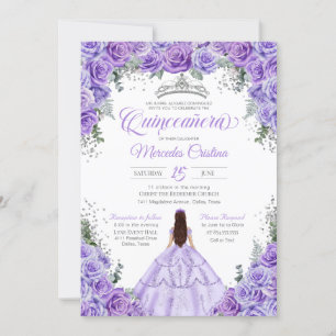 Lavender Purple & Silver Rose Elegant Quinceanera Invitation