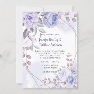 Lavender Purple Silver Roses Geometric Wedding   Invitation