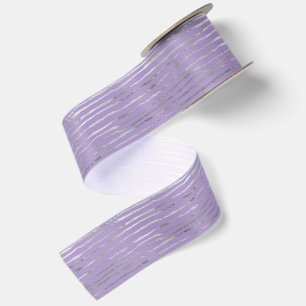 Lavender Purple Silver Stripes Birthday Satin Ribbon