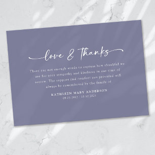 Lavender Purple Simple Script Funeral Thank You Card
