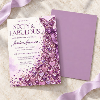 Lavender Purple Sixty & Fabulous 60th Birthday Invitation
