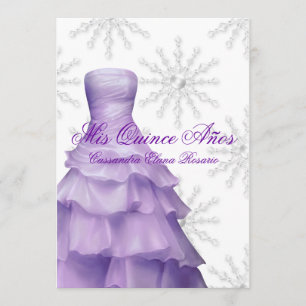 Lavender Purple Snowflakes White Quinceanera Invitation