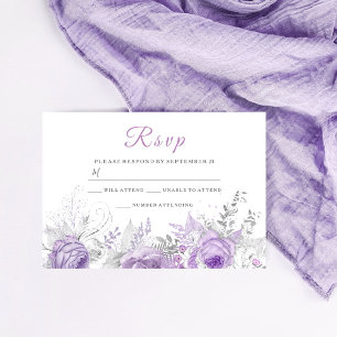 Lavender Purple Sparkle Floral Wedding Matching RSVP Card