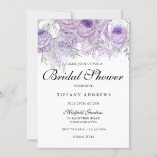 Lavender Purple Sparkle Flowers Bridal Shower Invitation
