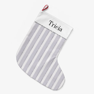 Lavender Purple Sparkle Glitter Stripes Christmas Large Christmas Stocking
