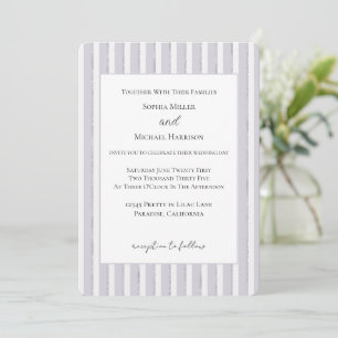 Lavender Purple Sparkle Glitter Stripes Wedding Invitation