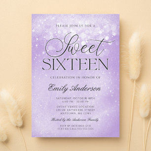 Lavender Purple Sparkle Sweet 16 Invitation