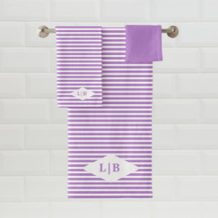 Lavender Purple Stripes Initials Bath Towel Set