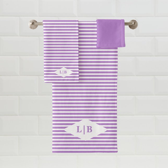 Lavender Purple Stripes Initials Bath Towel Set (Creator Uploaded)