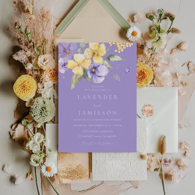 Lavender Purple & Sunshine Floral Wedding Invitation (Creator Uploaded)