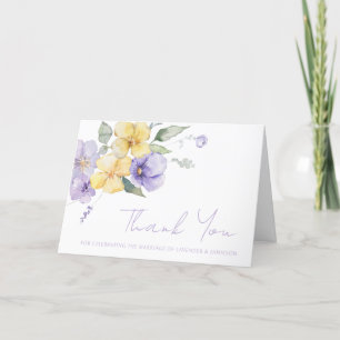 Lavender Purple & Sunshine Yellow Floral Wedding  Thank You Card