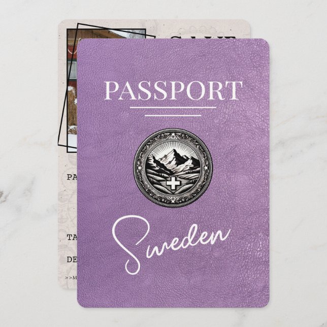 Lavender Purple Sweden Passport Save The Date (Front/Back)