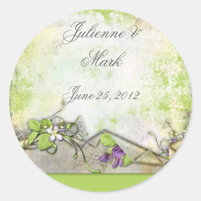 Lavender Purple Sweet Peas Save the Date Sticker (Front)