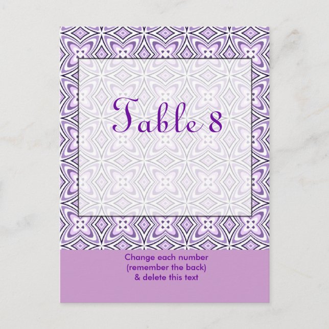 Lavender Purple Table Number Postcard (Front)