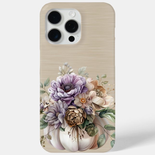 LAVENDER PURPLE & TAN FALL FLOWERS AND PUMPKINS Case-Mate iPhone CASE (Back)