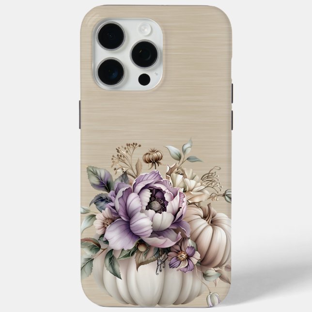 LAVENDER PURPLE & TAN FALL FLOWERS AND PUMPKINS Case-Mate iPhone CASE (Back)