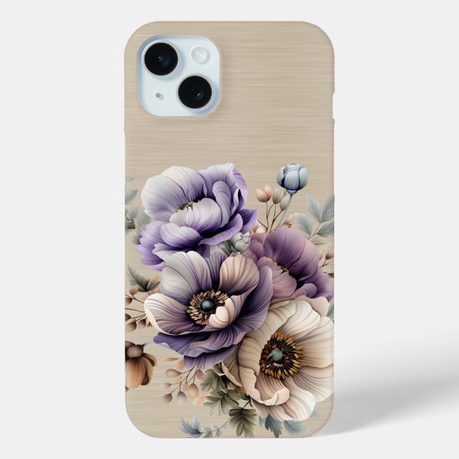 LAVENDER PURPLE & TAN FALL FLOWERS AND PUMPKINS Case-Mate iPhone CASE (Back)