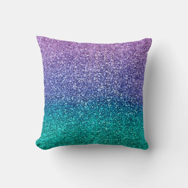 Lavender Purple & Teal Aqua Green Sparkly Glitter Cushion (Front)