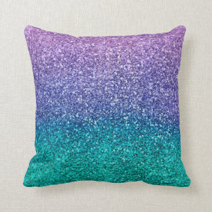 Lavender Purple & Teal Aqua Green Sparkly Glitter Cushion