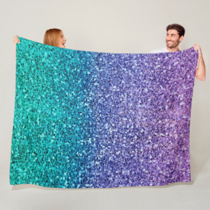 Lavender Purple & Teal Aqua Green Sparkly Glitter Fleece Blanket