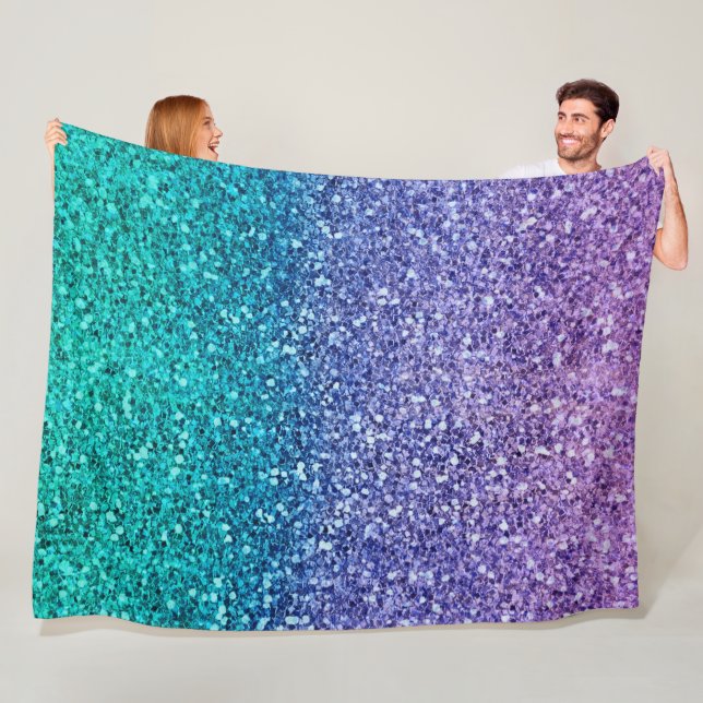 Lavender Purple & Teal Aqua Green Sparkly Glitter Fleece Blanket (In Situ)